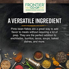 Frontier Co-op organic Pinto Bean Flakes label highlighting USDA organic and kosher status.