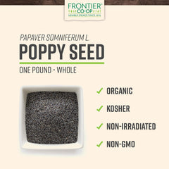 Frontier Co-op Organic Poppy Seeds offer rich nutty flavor for breads and dressings.