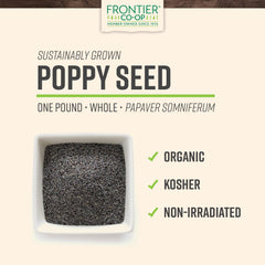 Frontier Co-op organic whole poppy seeds closeup reveal blue-black color and texture for baking