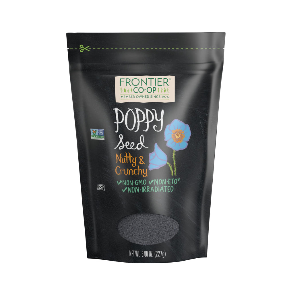 Frontier Co-op Poppy Seed Whole bottle adds nutty aroma to baking