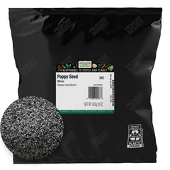 Frontier Co-op whole poppy seeds bulk bag closeup for baking ideas.