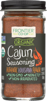 Frontier Co-op Cajun seasoning bottle ready to flavor meats with bold Louisiana heat.