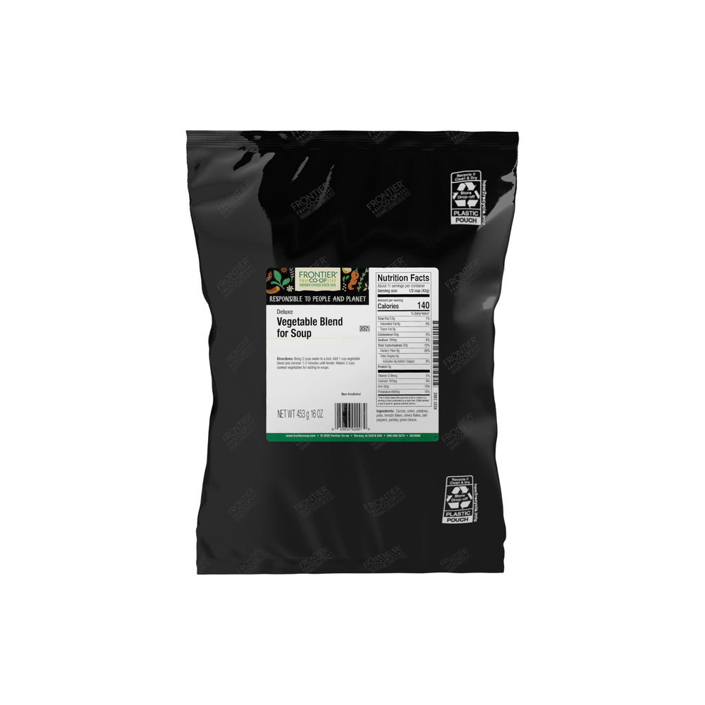 Frontier Co-op Deluxe Vegetable Soup Blend with onions adds depth to soups and stews.