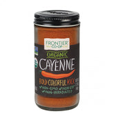 Frontier Herb Organic Ground Cayenne Pepper close-up, bright red powder for adding heat.