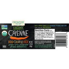 Frontier Herb Organic Ground Cayenne Pepper jar with spoon ready to season meals.