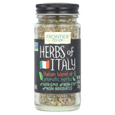 Frontier Italy Blend Spice bottle showcasing salt-free Italian seasoning for rich flavor.