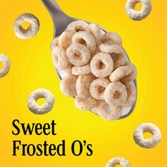 Spoonful of Frosted Cheerios highlighting the frosted texture.