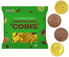Fruidles chocolate coins arranged for Saint Patrick's Party celebrations and gift bags.