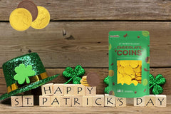 Fruidles candy buffet setup featuring St. Patrick's gold coins centerpiece.