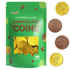 Fruidles gold chocolate coins displayed for party decor and dessert tables.