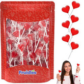 Fruidles mini red heart lollipops in bright strawberry flavor for shareable moments.