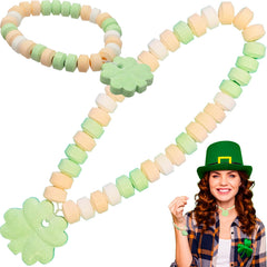 Fruidles St Patrick's shamrock necklace with pastel hues, for dress-up and festive looks.