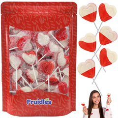 Fruidles strawberry and cream double heart lollipop 18g, ideal for gifting.