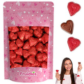 Fruidles Valentine milk chocolate hearts in red foil, ideal for gifting and sharing.