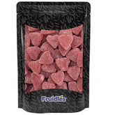 Fruidles Valentine's coated cinnamon jelly hearts packaging with resealable bag for freshness.