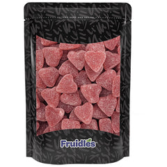 Fruidles Valentine's coated cinnamon jelly hearts packaging with resealable bag for freshness.