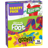 Fruit by the Foot variety pack box front with 16 pouches for easy on-the-go snacking.