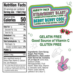 Fruit Roll-Ups strawberry-blast-flavor highlights fruity sweetness for school lunches.