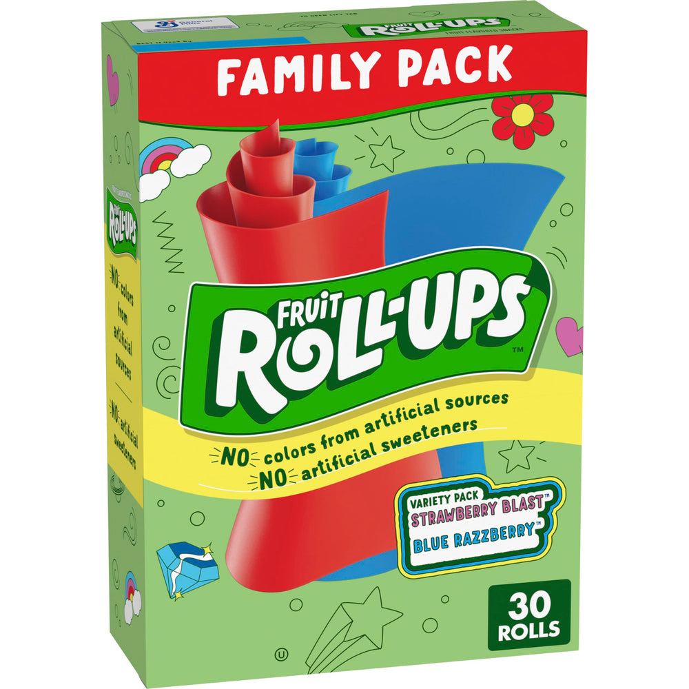 Fruit Roll-Ups Strawberry Blast wrap—tasty chewy snack for lunchboxes.