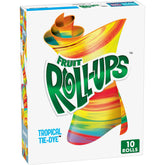 Fruit Roll-Ups Tropical Tie-Dye pack displaying vibrant colors for lunchbox fun.
