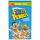 Fruity Pebbles marshmallow cereal bowl with colorful crunch for a quick breakfast.
