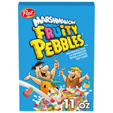 Fruity Pebbles Marshmallow Cereal box front, a gluten-free breakfast option kids love.