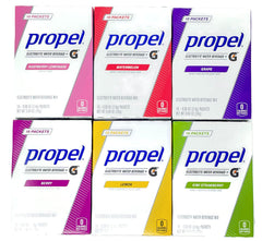 FUAUFAS Propel variety pack box with six flavors for on-the-go hydration.