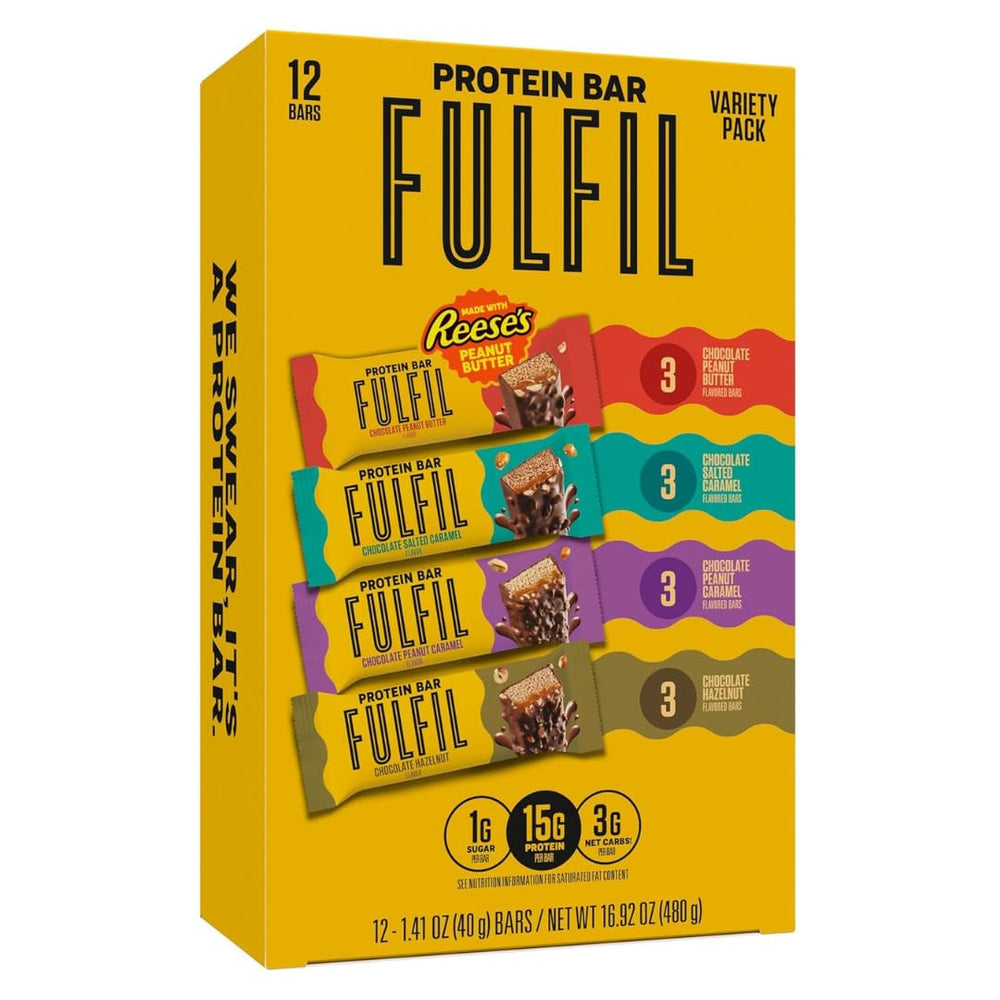 Fulfil Best Sellers Variety Pack box, convenient pantry staple for on-the-go snacking.