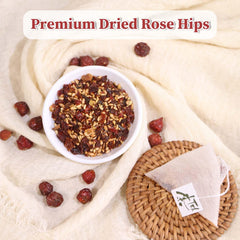 FullChea brewed-rose-hips-tea closeup delivers soothing aroma and smooth finish.