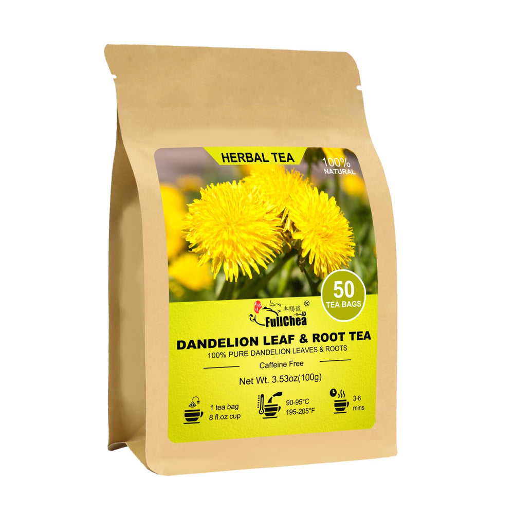 FullChea dandelion tea bags in packaging highlighting premium ingredients and freshness.