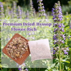 FullChea hyssop tea bags flowers closeup highlighting floral scent and premium quality.