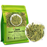 FullChea Longjing tea leaves show emerald green color for a fresh aroma.