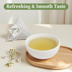 FullChea Mulberry Leaf Tea brewed-cup reveals a pale, slightly sweet infusion.