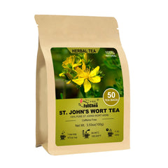 FullChea St. John's Wort Tea box shows premium herbal blend for a caffeine-free break.