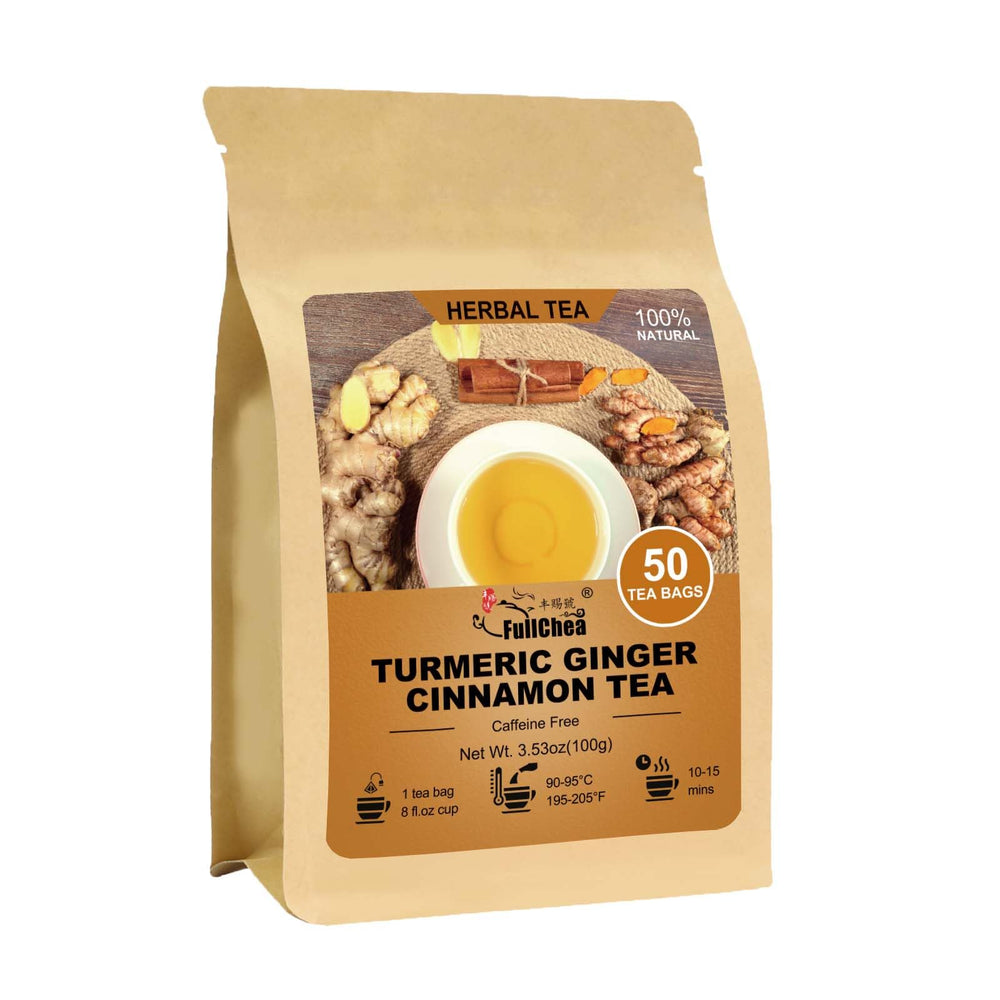 FullChea tea bags with turmeric, ginger, and cinnamon for rich aroma and bold flavor.