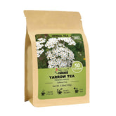 FullChea Yarrow tea bags 50-count pack shot emphasizes premium ingredients and digestion support.