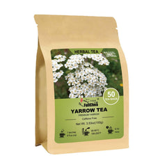 FullChea Yarrow tea bags 50-count pack shot emphasizes premium ingredients and digestion support.