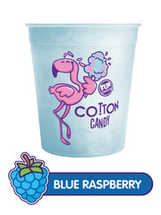 Fun Sweets blue raspberry flavor cotton candy tub highlighting bite-sized, wrapped treats.
