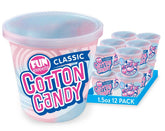 Fun Sweets 12-pack of blue raspberry and cherry swirl cotton candy tubs for party favors.