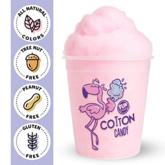 Unwrapped Fun Sweets pink cotton candy tub with crisp sugar strands.