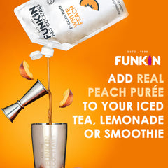Funkin white peach puree cocktail-glass demonstrates versatile flavor base.