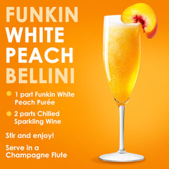 Funkin white peach puree smoothie shot highlights creamy texture.