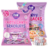FUNTASTY candy bracelets and necklaces on display, wearable treats for party favors and photos.