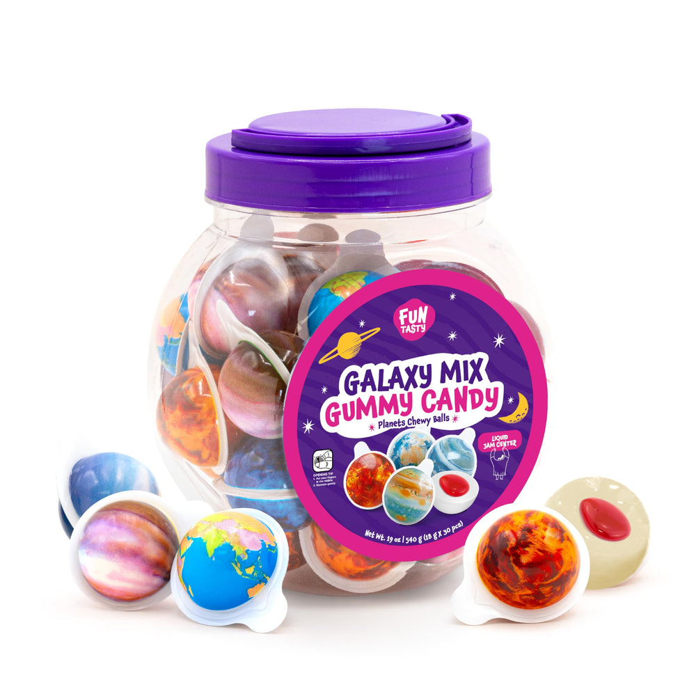 FUNTASTY gummy planets jar front view, ideal for Easter displays and sharing