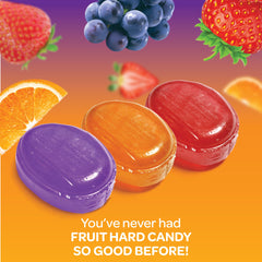 FUNTASTY Assorted Fruit Drops orange, strawberry, grape, and cherry—great for sharing.