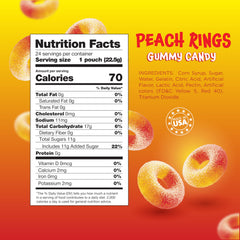 Close-up of FUNTASTY Peach Rings showing soft chew texture and vibrant color.