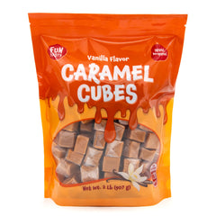 FUNTASTY vanilla caramel cubes, individually wrapped for freshness.