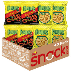 Funyuns variety pack with 40 bags of original and flaming hot rings, great for sharing