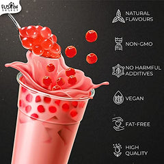 Fusion Select boba pearls at dessert station, inviting guests to customize drinks.