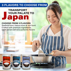 Furikake sprinkled on a steaming bowl of rice featuring prawns and sesame